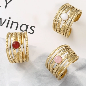 French palace style stainless steel open rings with colorful natural stone layering