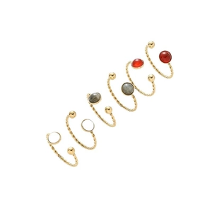 Minimalist gold twisted hoop earrings set with natural stone in red, gray, and white