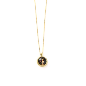 Collier exquis en acier inoxydable doré avec pendentif portrait religieux rond
