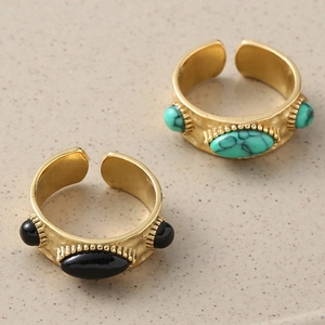 Bagues vintage françaises dorées avec pierres turquoise et onyx pour femmes