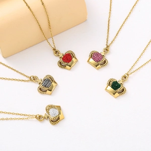 Elegant crown pendant necklaces in five colors with cubic zirconia on gold chains