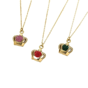 Elegant stainless steel necklace featuring crown pendants with colorful zircon inlay crystals