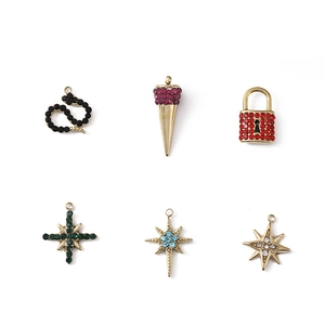 Set of 6 vintage gold charms with colorful zircons including snake and padlock pendants