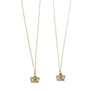 Golden crown necklaces with red and blue natural stone pendants on fine chain links