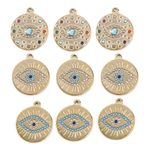 Bohemian evil eye charms in gold stainless steel with colorful crystals for DIY jewelry