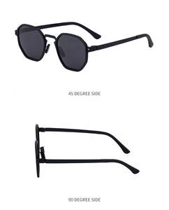 Detailed views of square polarized sunglasses showing 45 and 90 degree side angles