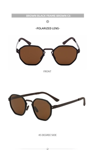 Polarized polygon sunglasses with brown lenses and screwless frame for driving and fishing