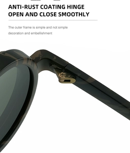 Detail of anti-rust coating metal hinge on round frame polarized sunglasses for men