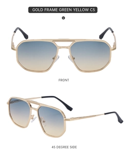 Classic gold metal aviator sunglasses with gradient lenses in front and side views