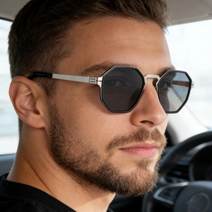 Octagon Polarized Sunglasses For Men Retro Lightweight Plastic Steel Frame UV400 Protection Driving Fishing Outdoor Shades