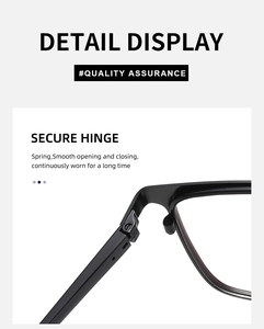 Detail shot of a secure spring hinge on black square frames for durability and comfort