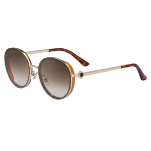 Women's vintage round sunglasses with gold metal frames and brown gradient lenses