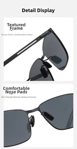 Detail of square polarized sunglasses with textured metal frame and soft silicone nose pads
