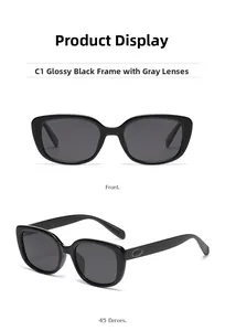 Detail view of square black polarized sunglasses with metallic temple accents for women
