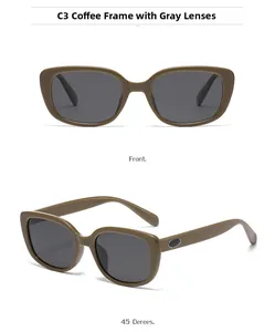 Square polarized sunglasses in coffee frame and grey lenses, front and side views