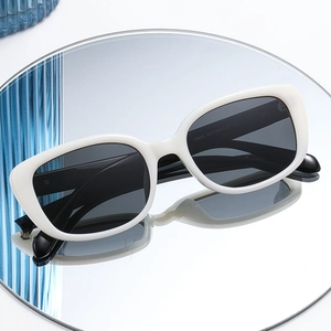 Fashionable square frame polarized sunglasses with ivory white frames and gray UV lenses