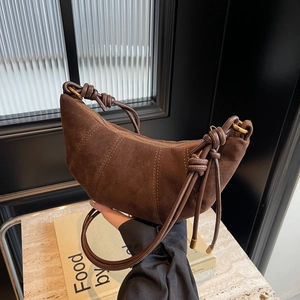 Women Matte Suede Texture Crescent Bag Knotted Shoulder Strap Retro Croissant Dumpling Shoulder Messenger Bag