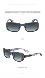 Matte gunmetal-graue Retro-Punk-Sonnenbrille mit Verlaufsgläsern und Metallakzenten