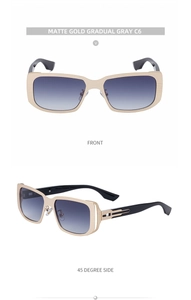 Vorder- und Seitenansicht der matten goldenen Sonnenbrille mit grauen Verlaufsgläsern