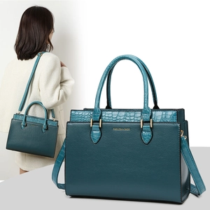 Women Tote Bag Wallet And Card Holder Set PU Leather Crocodile Pattern Large Capacity Top Handle Retro Elegant
