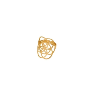Vintage hollow flower open ring with 18K gold plating and geometric Seed of Life pattern