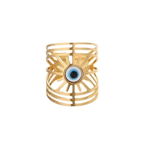 Golden hollow evil eye open ring with layered bohemian design for men and women
