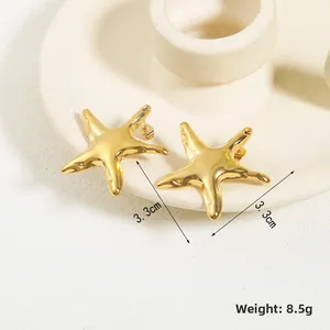 Macro shot of 3.3cm gold starfish earrings with textured finish and 8.5g weight detail