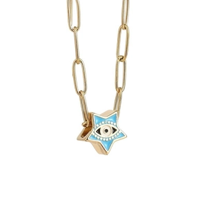 Collier avec pendentif étoile mauvais œil et chaîne trombone dorée pour femme