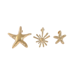 Three-piece gold sea star stud earrings set with creative ocean element designs