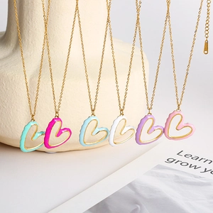 Irregular enamel heart pendant necklaces in six colors on golden chains for women