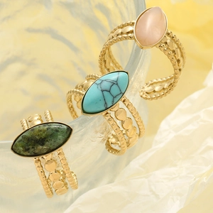 Vintage Bohemian adjustable stainless steel rings with turquoise and marquise stones