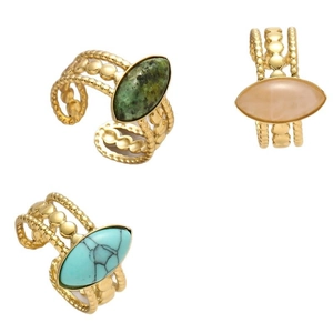 Vintage bohemian stainless steel gold rings with turquoise and opal stones for women