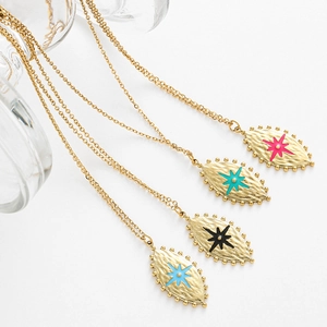 French vintage stainless steel necklaces with 8-pointed star pendants in four colors