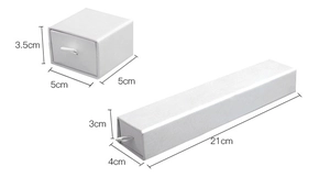 Minimalist white drawer jewelry boxes for rings and necklaces with dimensions