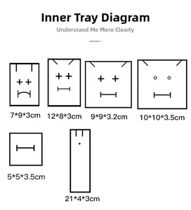 Detailed technical diagram showing six different slot inserts and sizes for jewelry boxes