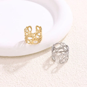 Bagues maillées géométriques vintage en or et argent, bijoux en acier plaqué or 18 carats