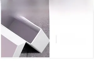 Detail view of purple and white cardboard jewelry box showing thick smooth texture