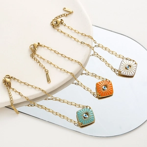 Retro punk gold plated bracelets featuring enamel evil eye diamond pendants in three colors