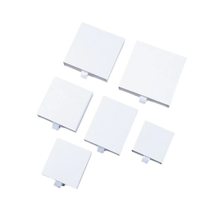 Set of six minimalist white square drawer gift boxes with fabric pulls for jewelry storage