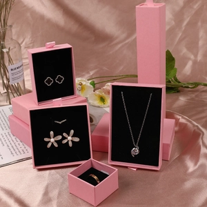 Pink jewelry drawer box set with black velvet insert for necklaces and earrings