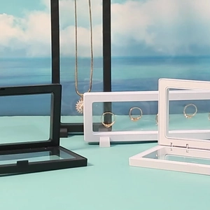 Black and white PE film jewelry floating display boxes for rings and necklaces