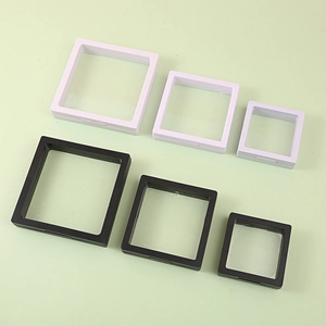 3D Floating Frame PE Film Jewelry Display Box Dustproof Anti Oxidation Transparent Suspension Box For Ring Earring Jewelry Organizer