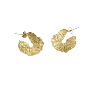 Bohemian irregular 14K gold plated ruffled disk earrings with organic wavy texture