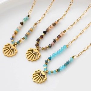 Bohemian Pendant Necklace Colorful Beaded Stainless Steel Shell Evil Eye Charm Ethnic Beach Fashion Jewelry Women