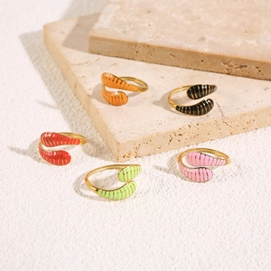 Colorful striped snake rings in gold-plated stainless steel with adjustable open design