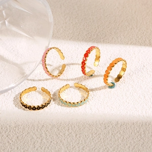 Anello Aperto Smalto Colorato Acciaio Inossidabile Placcato Oro Cerchio Bordo Festonato Gioielli Moda Regolabili Donna