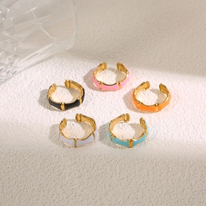 Five-piece set of colorful enamel bamboo joint open rings in gold stainless steel