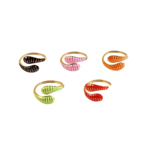 5-piece set of colorful enamel open snake rings in minimalist gold plated stainless steel