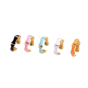 5-piece set of colorful enamel bamboo-style stainless steel open rings for women