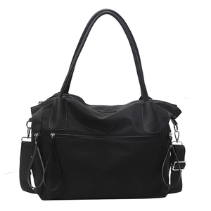 Large capacity black canvas tote bag with crossbody strap and multi-pocket design